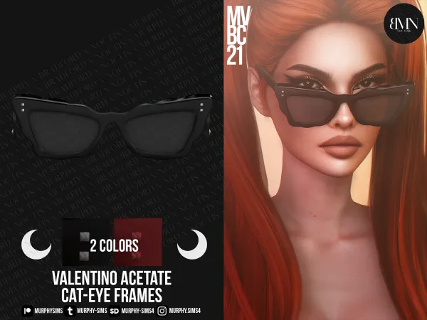 Alpha Valentino Acetate Cat Eye Frames by bradford - The Sims 4 Custom Content