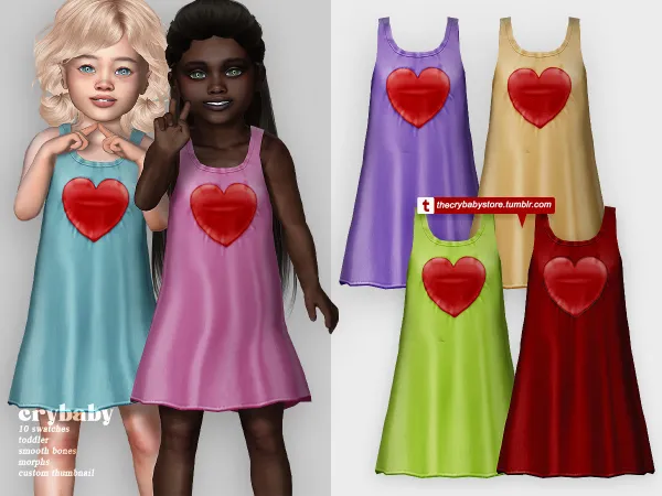 Mix crybaby bright heart long outfit toddler - The Sims 4 Custom Content