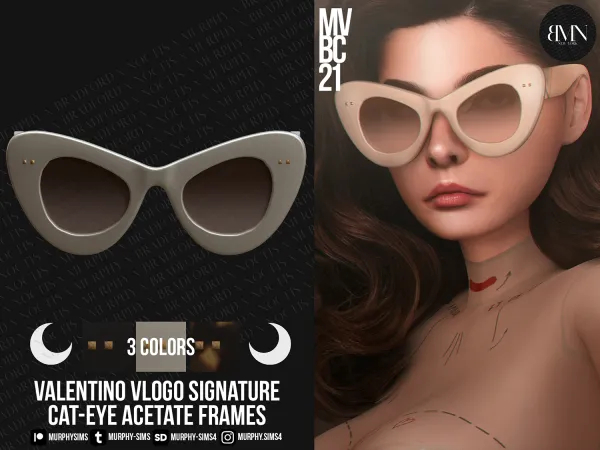 Alpha Valentino VLogo Signature Acetate Cat Eye Frames by bradford - The Sims 4 Custom Content
