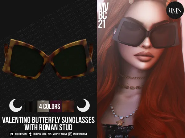 Alpha Valentino Butterfly Sunglasses in Acetate with Roman Stud by bradford - The Sims 4 Custom Content