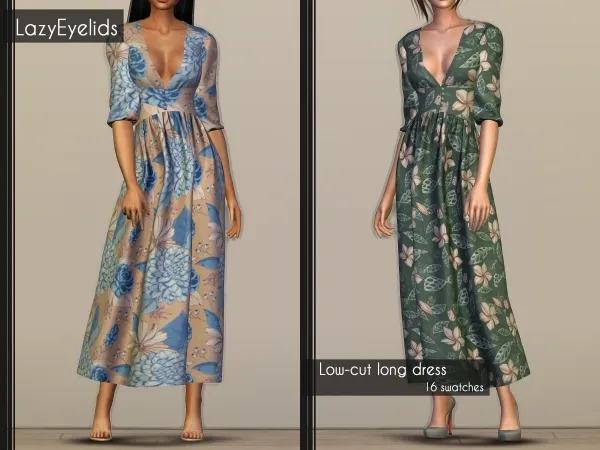 Alpha Low cut long dress by lazyeyelids - The Sims 4 Custom Content