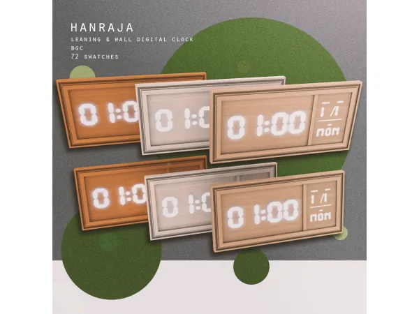 Maxis Match WOODEN DIGITAL LEANING WALL CLOCK by hanraja - The Sims 4 Custom Content