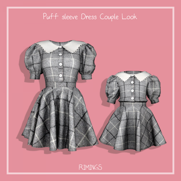 Alpha [RIMINGS] Puff sleeve Dress Couple Look by simsfinds - The Sims 4 Custom Content