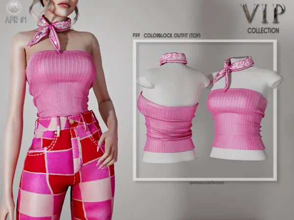 Alpha Colorblock Outfit (TOP) P39 tr by busra - The Sims 4 Custom Content