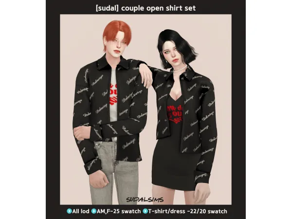 Alpha [sudal] Couple open shirt set sims by sudal - The Sims 4 Custom Content