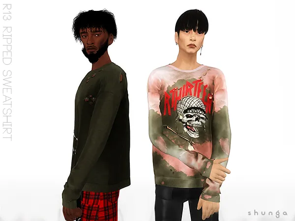 Alpha SHUNGA R13 Ripped Sweatshirt - The Sims 4 Custom Content