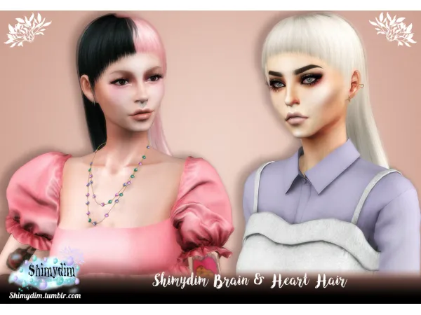Alpha S4 Shimydim Brain Heart Hairstyle Two Tone Naturals Unnaturals - The Sims 4 Custom Content