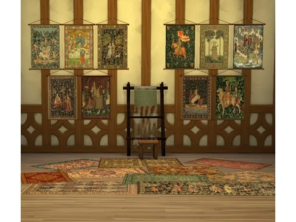 Maxis Match Download Loom with Medieval Tapestries Rugs - The Sims 4 Custom Content