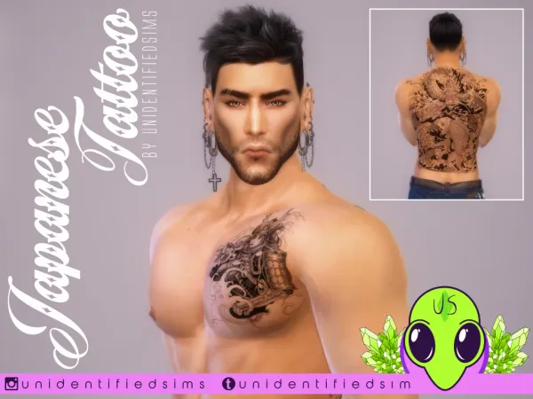 Mix Japanese Chest and Back Tattoo by unidentifiedsims - The Sims 4 Custom Content