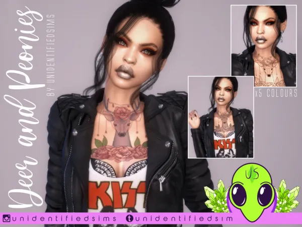 Mix Deer and Peonies Chest Tattoo by unidentifiedsims - The Sims 4 Custom Content