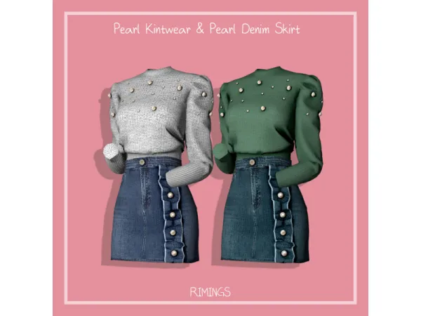 Alpha [RIMINGS] Pearl Kintwear Pearl Denim Skirt by RIMINGS - The Sims 4 Custom Content