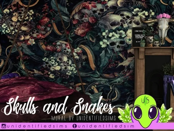Alpha Skulls and Snakes Wallpaper Mural by unidentifiedsims - The Sims 4 Custom Content