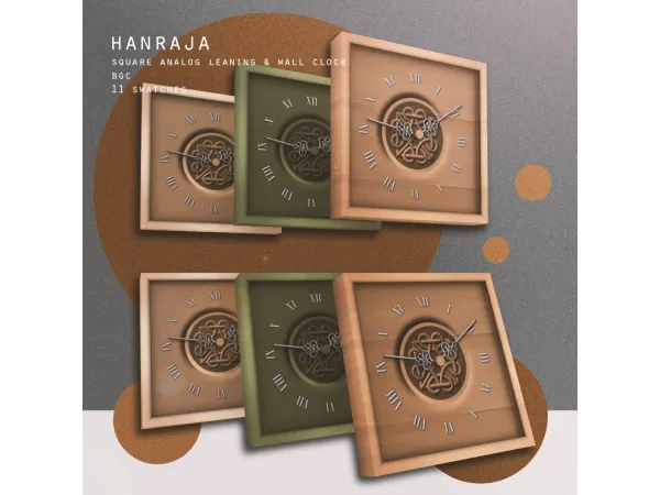 Maxis Match SQUARE WOODEN ANALOG LEANING WALL CLOCK by hanraja - The Sims 4 Custom Content
