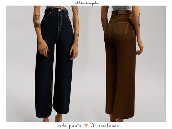 Alpha Elliesimple Wide Pants - The Sims 4 Custom Content