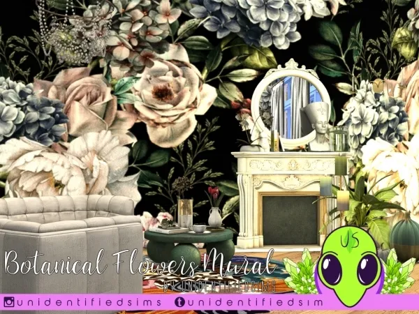 Maxis Match Botanical Flowers Wall Mural by unidentifiedsims - The Sims 4 Custom Content
