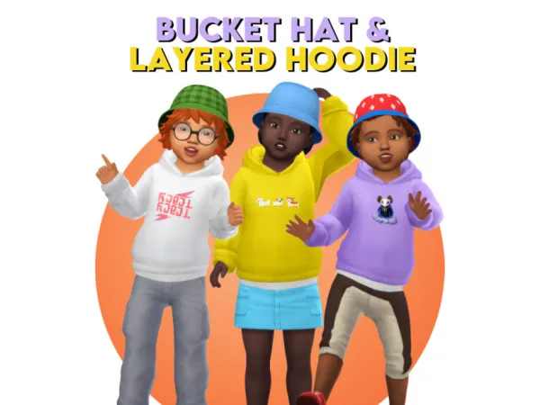 Maxis Match casteru's toddler bucket hat and layered hoodie recolors - The Sims 4 Custom Content