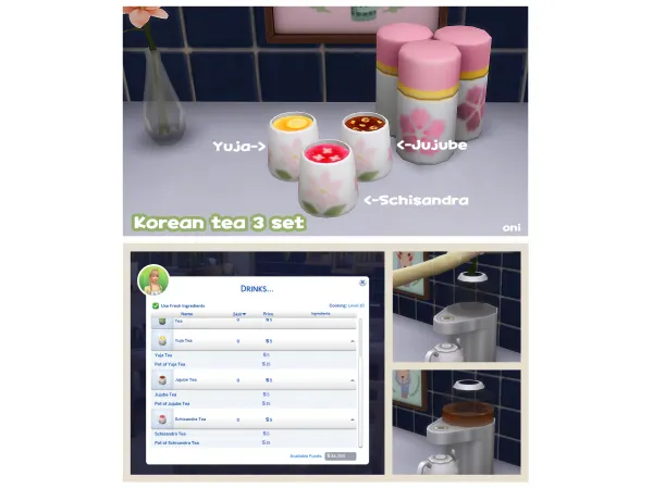 Maxis Match [April Recipe] Korean tea 3 set by ONI - The Sims 4 Custom Content