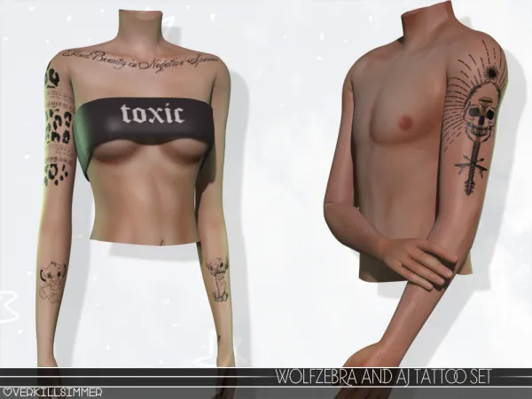 Mix WolfZebra and AJ tattoo set - The Sims 4 Custom Content