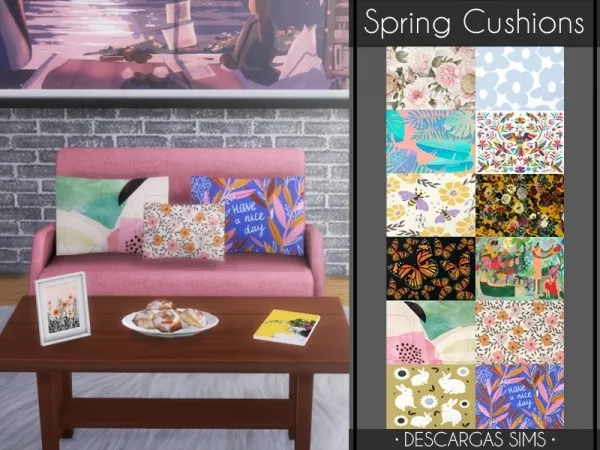 Alpha Spring Cushions by descargassims - The Sims 4 Custom Content