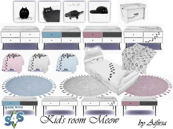 Alpha Furniture and decor for children's room Meow - The Sims 4 Custom Content