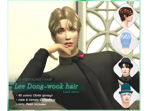 Alpha '21 Lee Dong wook hair(Leaf Perm) 이동욱 리프펌 헤어 by Virtualmir - The Sims 4 Custom Content