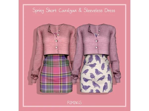 Alpha [RIMINGS] Spring Short Cardigan Sleeveless Dress by RIMINGS - The Sims 4 Custom Content