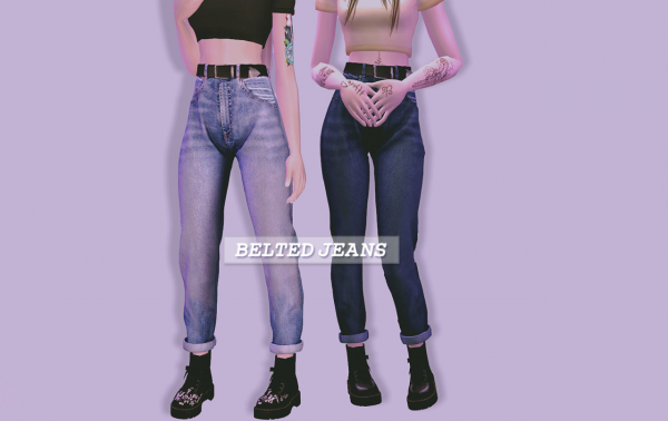 JINGLE BELL ROCK OUTFIT SAVANNAH ROMPER BELTED JEANS by simsfinds - The Sims 2 Custom Content