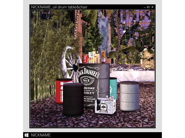 Alpha oil drum tablechair by give me a nickname - The Sims 4 Custom Content