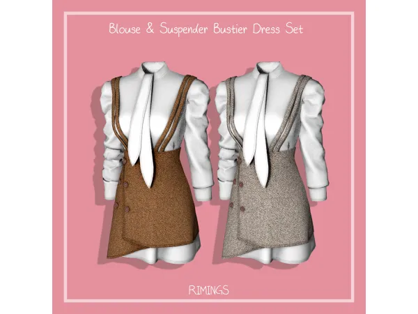 Alpha [RIMINGS] Blouse Suspender Bustier Dress Set by RIMINGS - The Sims 4 Custom Content