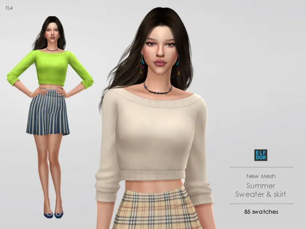 Maxis Match Summer Set Sweater Skirt by elfdor - The Sims 4 Custom Content