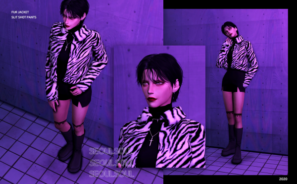 Alpha Fur Jacket Slit Shot Pants by simsfinds - The Sims 4 Custom Content
