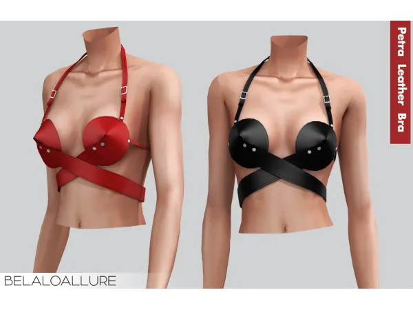 Alpha Belaloallure Petra Leather bra by simsfinds - The Sims 4 Custom Content
