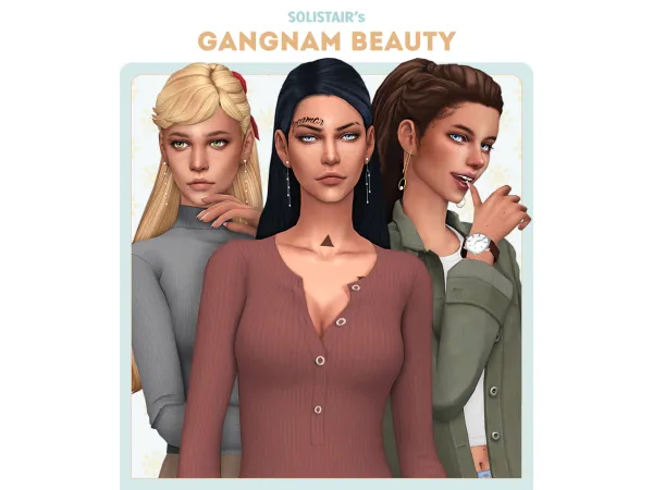 Maxis Match Gangnam Beauty Earrings (set of 3) by Solistair - The Sims 4 Custom Content