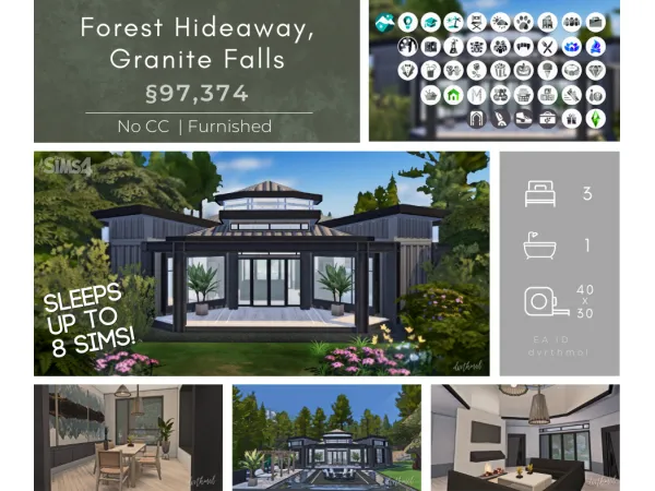 Maxis Match FOREST HIDEAWAY GRANITE FALLS - The Sims 4 Custom Content