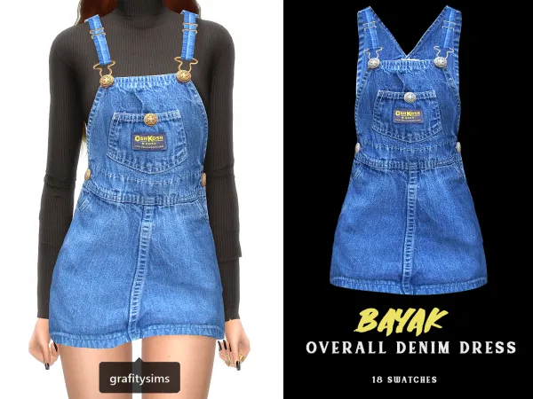 Alpha Bayak Overall Denim Dress - The Sims 4 Custom Content