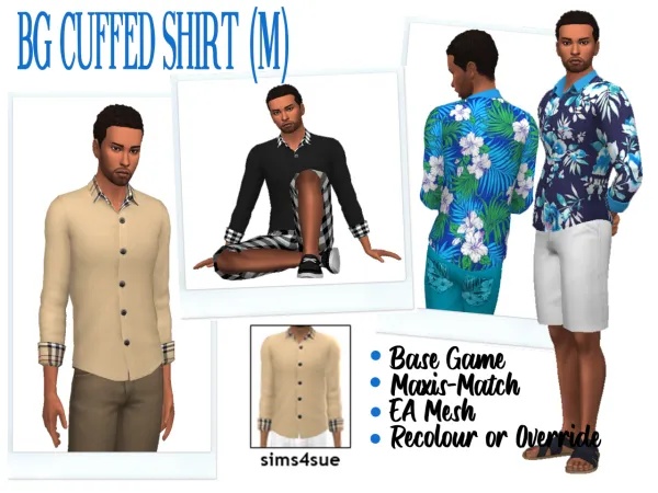 Maxis Match BG CUFFED SHIRT (M) - The Sims 4 Custom Content