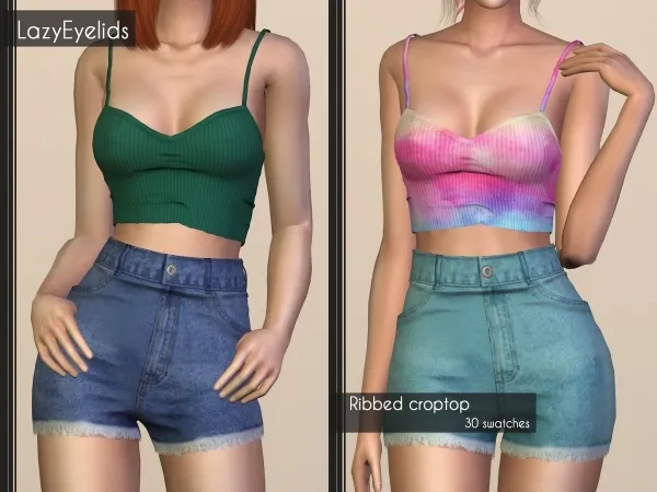Alpha Ribbed croptop by lazyeyelids - The Sims 4 Custom Content