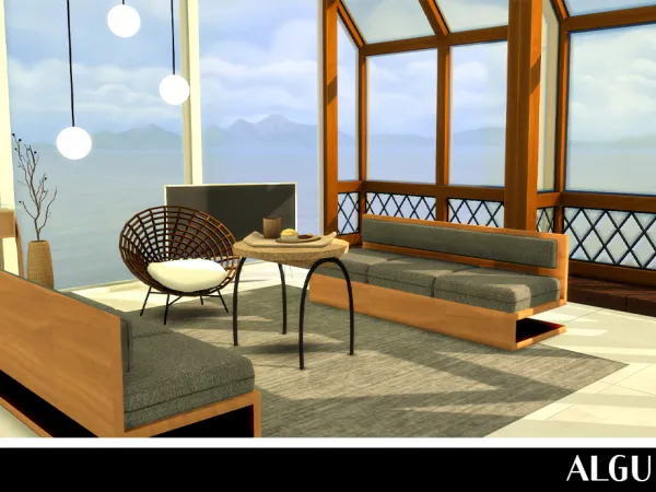 Alpha [ALGU] Wood Fabric Sofa by ALGU - The Sims 4 Custom Content