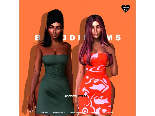 Alpha BANANA DRESS by simsfinds - The Sims 4 Custom Content