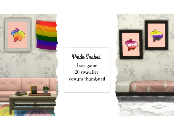 Maxis Match Pride Snakes Paintings Simmer by NekoChan - The Sims 4 Custom Content