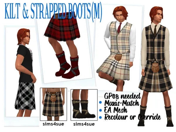 Maxis Match SIMMIEVS KILT (M) GP08 STRAPPED BOOTS (M) - The Sims 4 Custom Content