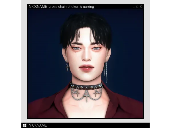 Alpha cross chain choker earring by give me a nickname - The Sims 4 Custom Content