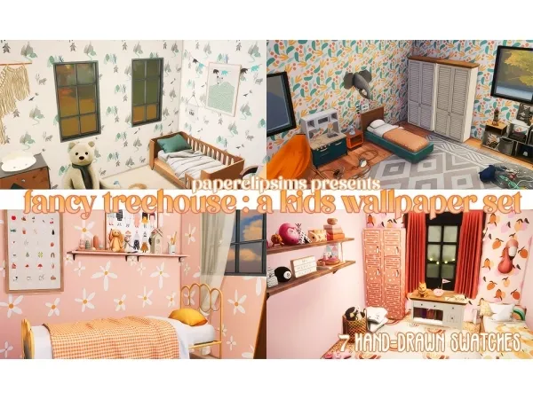 Maxis Match F A N C Y T R E E H O U S E A KIDS WALLPAPER SET - The Sims 4 Custom Content