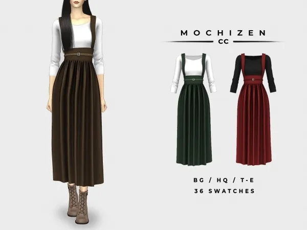Alpha Mochizen Suspenders Dress Long Vers by mochizen-cc - The Sims 4 Custom Content