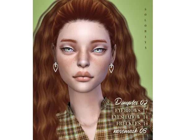 Alpha Dimples 02 eyebrows 17 eyeshadow 14 freckles 14 nosemask 08 by soloriya - The Sims 4 Custom Content