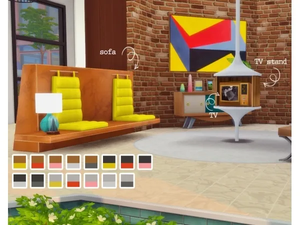 Maxis Match Retro futuristic sofa TV - The Sims 4 Custom Content