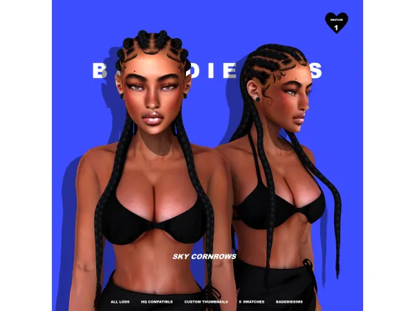 Alpha SKY CORNROWS by BADDDIESIMS - The Sims 4 Custom Content