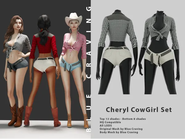 Alpha Cheryl Cowgirl Set by Blue Craving - The Sims 4 Custom Content
