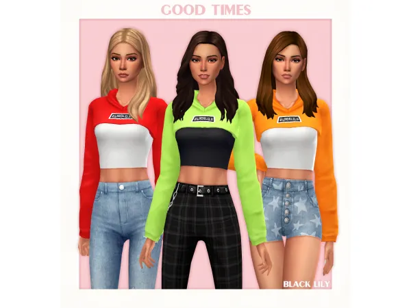 Maxis Match Good Times Crop Hoodie by Black Lily - The Sims 4 Custom Content