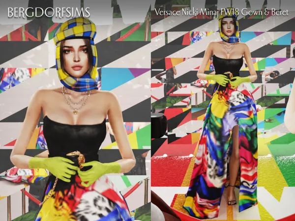 Alpha Versace Nicki Minaj FW18 Gown Beret - The Sims 4 Custom Content